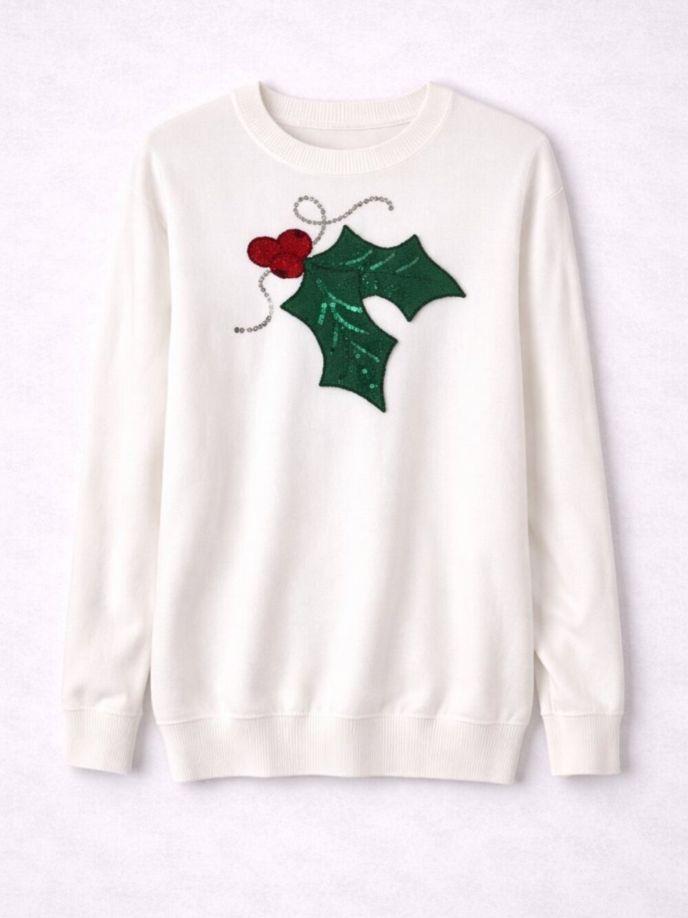 Kim Rogers Beaded Christmas Sweater XL – Holiday Holly Sequin Pullover